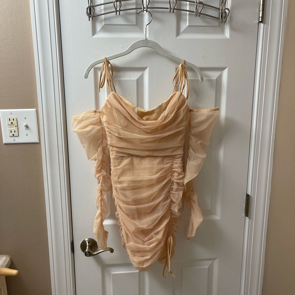 Amiens Tie Mesh Dress in Sand